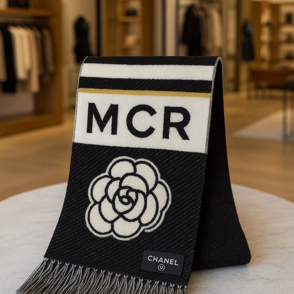 ✨ CHANEL MCR Camellia Manchester England Wool & Cashmere Scarf all inclusive!!